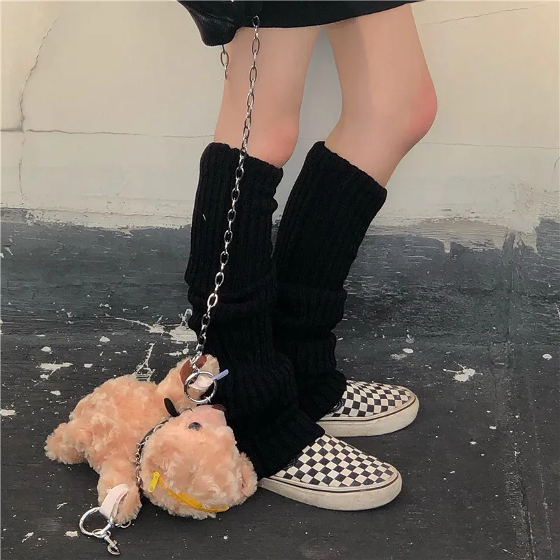 Punk Solid Black Cool Knit Long Socks Women Outdoor Knee High Elastic Leg Warmers Gothic Hip-hop Rock Sock 2022 Lady Warm Slim