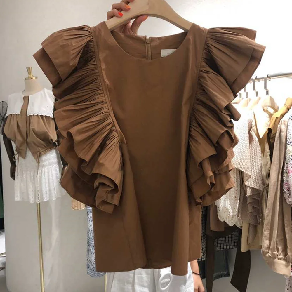 Повседневные женские Рубашки Топы с оборками лето 2021 Корейская японская женская