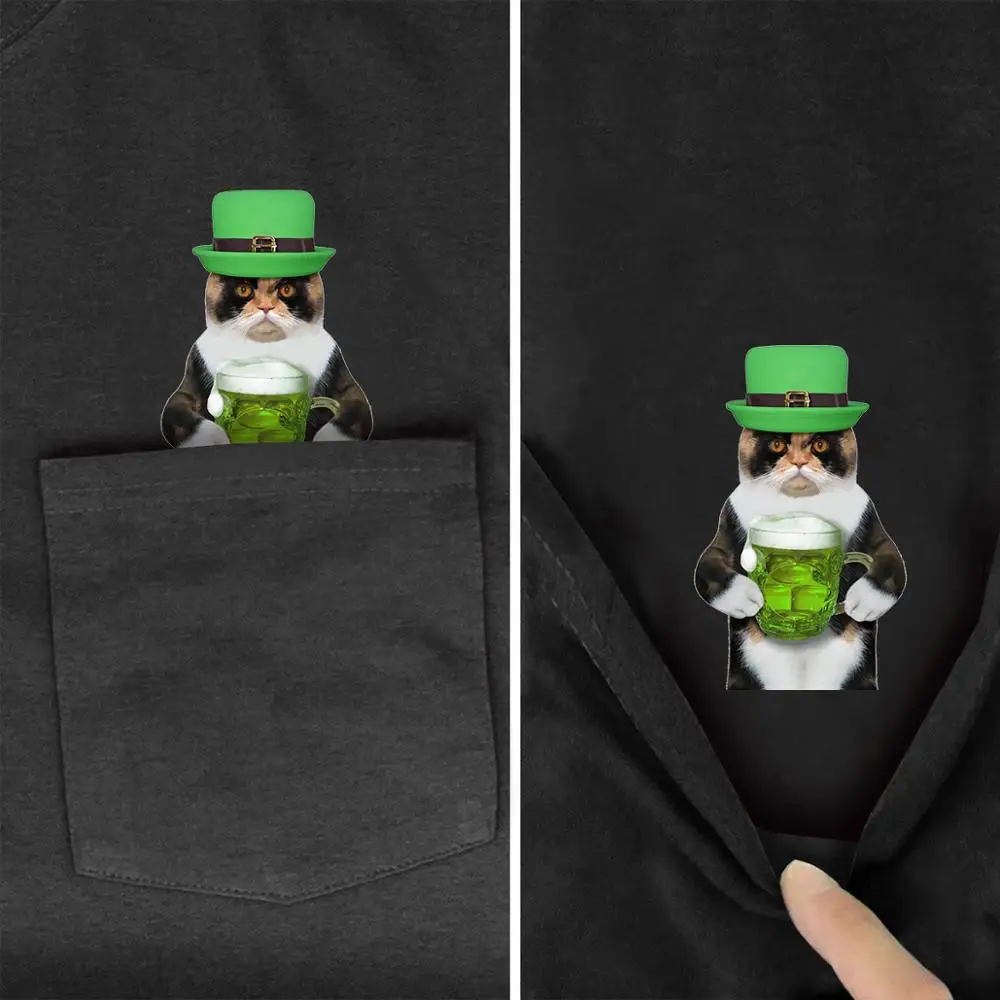 

Футболка мужская хлопковая с коротким рукавом, забавный рисунок пива, кошки, животного, карман, модная рубашка унисекс, цвет черный, зеленый,...