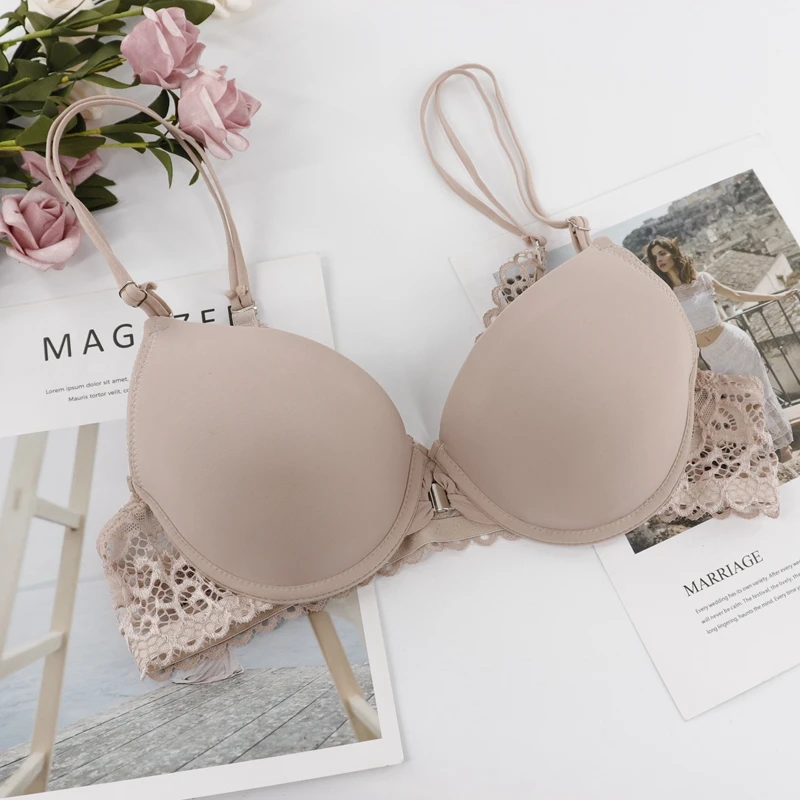 Beauwear сексуальный бюстгальтер размера плюс с застежкой спереди бюстгальтер на косточках Кружевная футболка бюстгальтер без косточек бесшовный поддерживающий бюстгальтер 36B 38B 40B 42B - Цвет: C6-Khaki