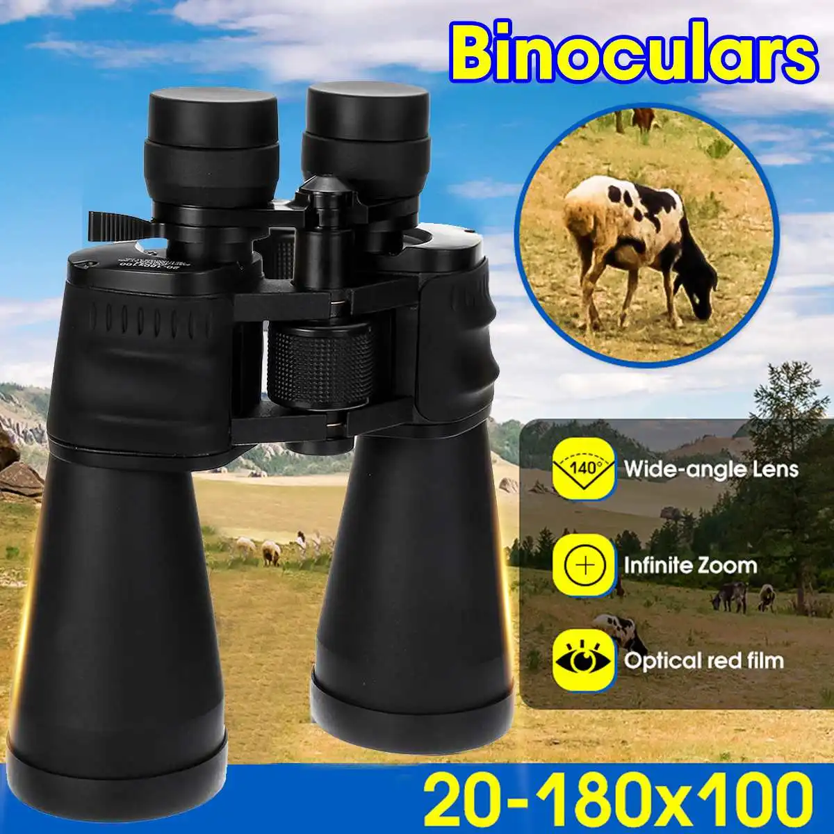 

20-180x100 Zoom Binocular High Magnification HD Optic BAK4 Long Range Zoom Hunting Telescope Binoculars Outdoor Camping Tools