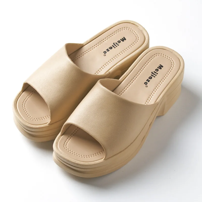 Summer 2022 New Thick-soled Slippers Women Fashion PVC Slides Women Indoor Outer Wear Wedge Sandals Slippers Beach Shoes Women