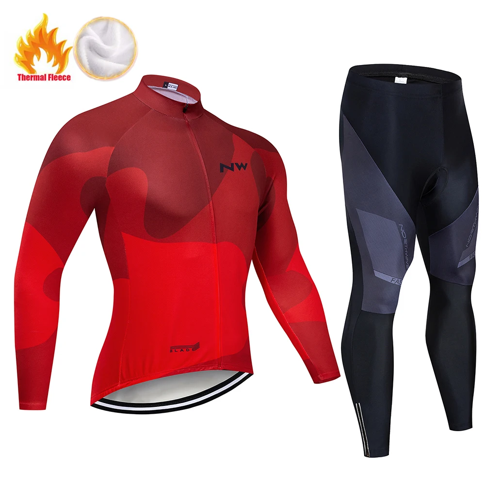 Long suit NW зимний комплект для велоспорта Pro термальный флис MTB велосипедная одежда Ropa Ciclismo Invierno Мужской комплект велосипедного трикотажа - Цвет: Long suit