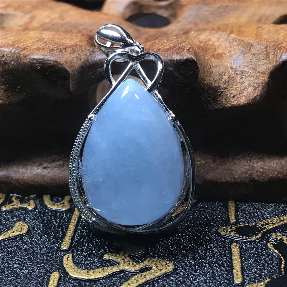 

Натуральный Синий Аквамариновый кулон для женщин и мужчин, лечебный подарок, хрустальные серебряные бусины 29x20x11 мм, камень, драгоценный кам...
