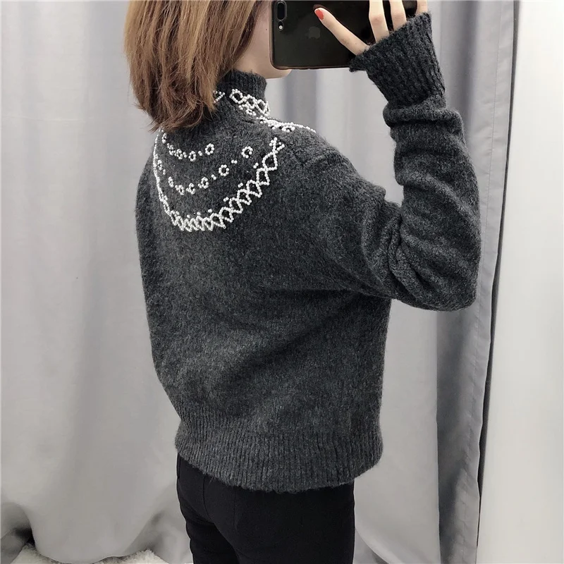 Новинка 2019 зима искусственный жемчуг теплый толстый женский свитер-пуловер