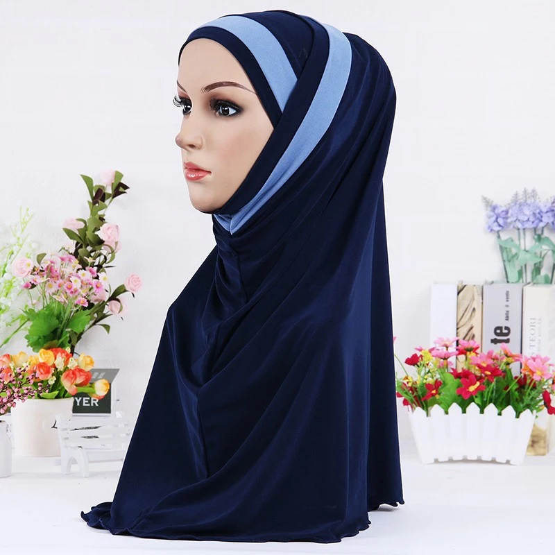 

H109 latest two pieces muslim amira hijab plain pull on islamic scarf head wrap headband underscarf hats