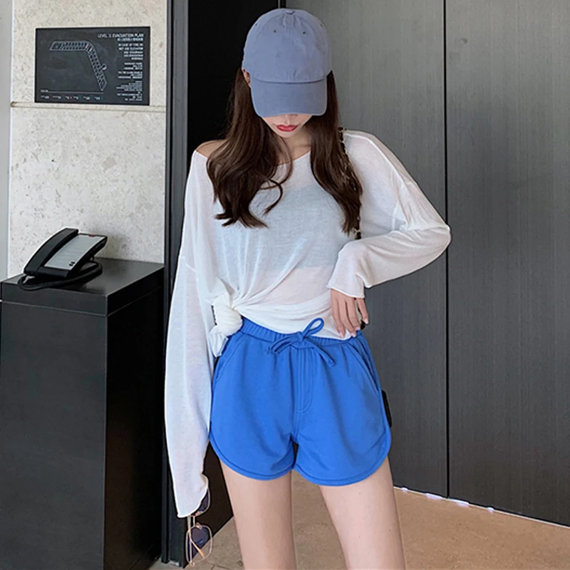 

Summer Solid Color Shorts Loose Casual Beach Stretch Belt Quick Drying High Quality Fashion Ladies Shorts