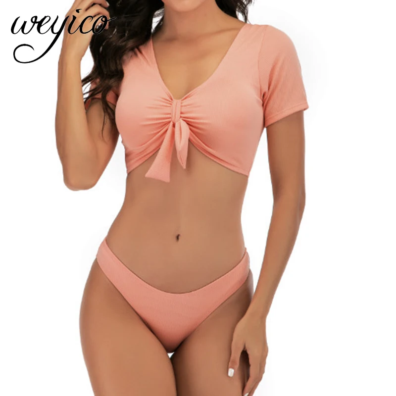 Сексуальный женский комплект бикини с v образным вырезом короткий рукав