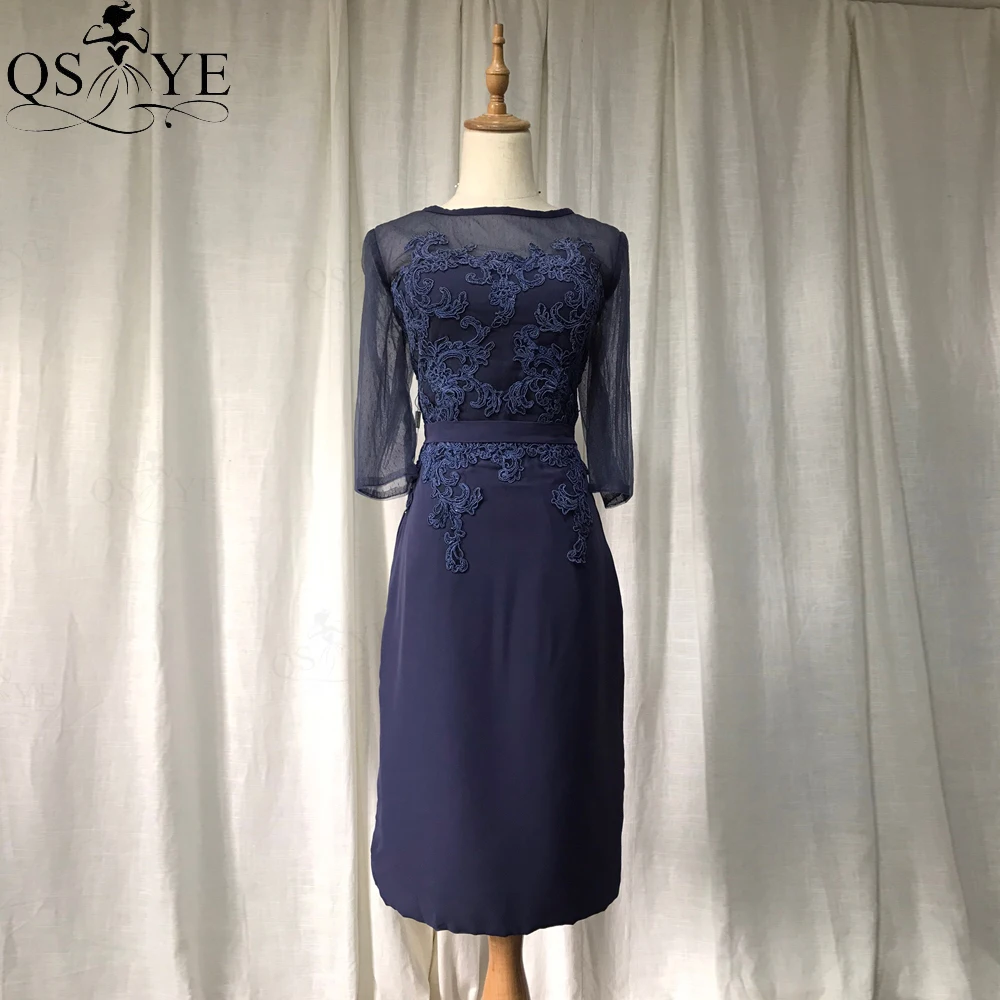 Темно-синее короткое платье для матери невесты темно-синее вечернее с длинным