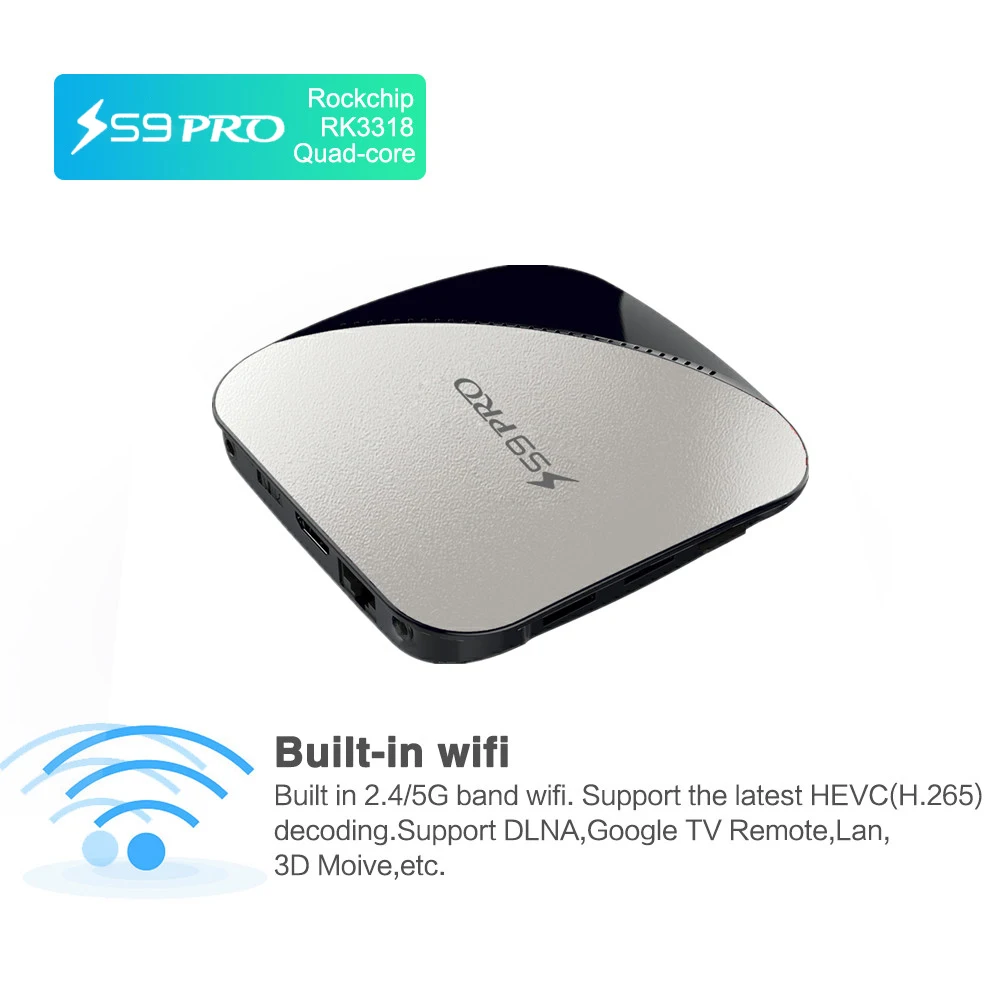 Android tv Box S9 Pro RK3318 4k H.265 HD двойной WiFi Интернет Умный Google голосовой помощник Android 9,0 телеприставка