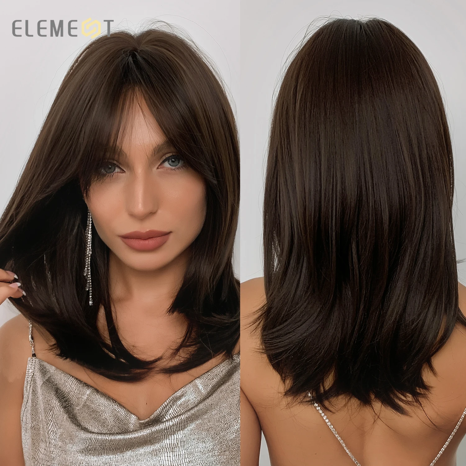 Парик Синтетический Element средней длины темно-коричневые прямые парики для женщин
