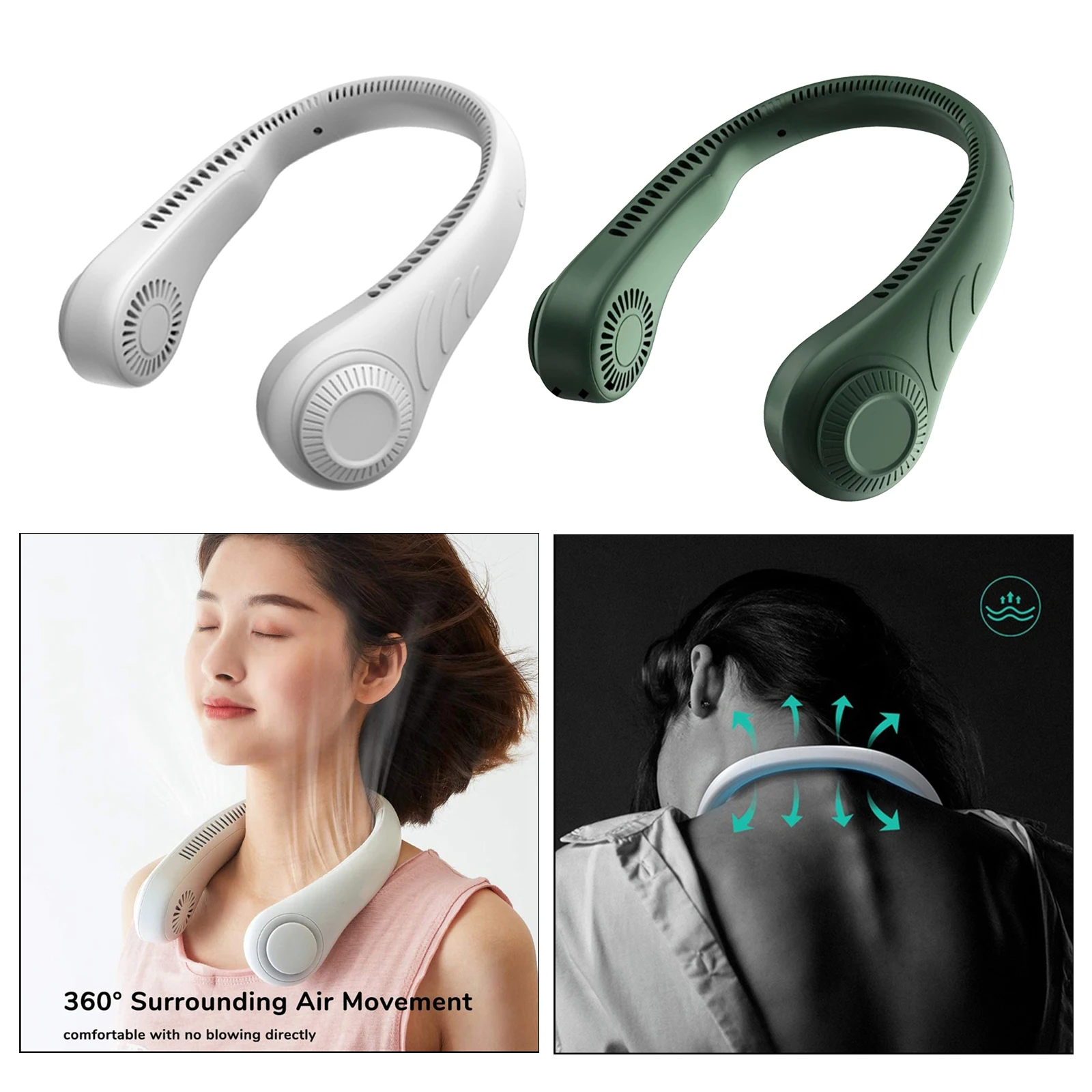 

Bladeless Hanging Neck Fan Portable Sport Fan Wearable Personal Fan Rechargeable Cooling USB Powered Desk Fan with 3 Speed