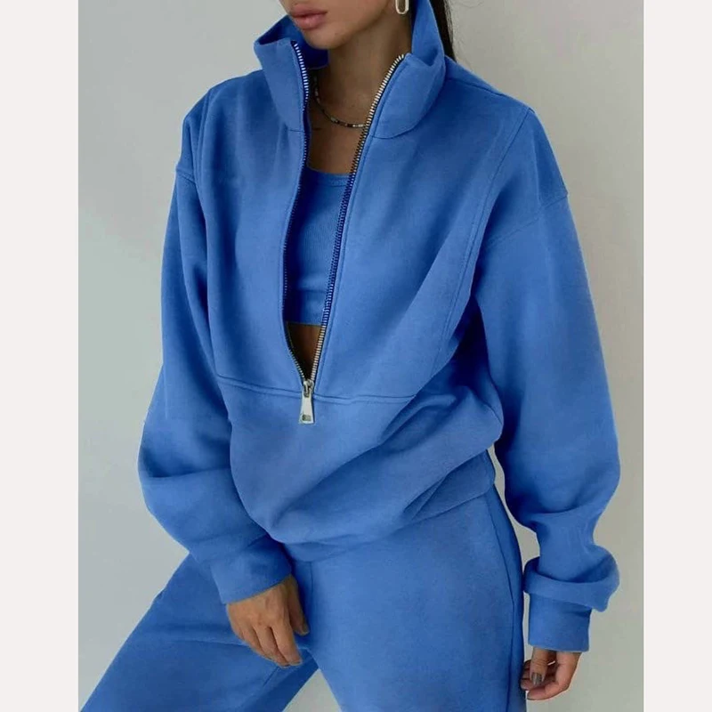 Спортивный костюм женский из флиса повседневный свитшот на молнии и брюки
