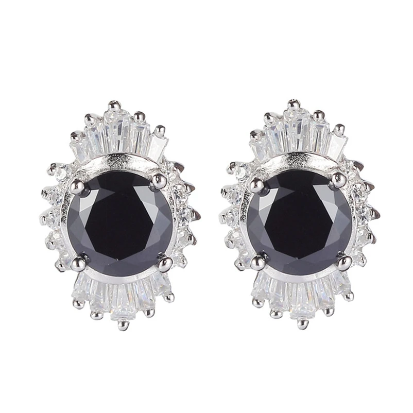 

Eulonvan Luxury 925 Sterling Silver Wedding Earrings Jewelry & Accessories For Women Christmas Gifts Black Cubic Zirconia S-3717