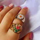 Полная гипербола, золотой полировщик Y2K, Декор, роза, Маргаритка, цветок, кольца для женщин, девушек, капельное масло, кольцо на палец, модные ювелирные изделия, новинка 2021