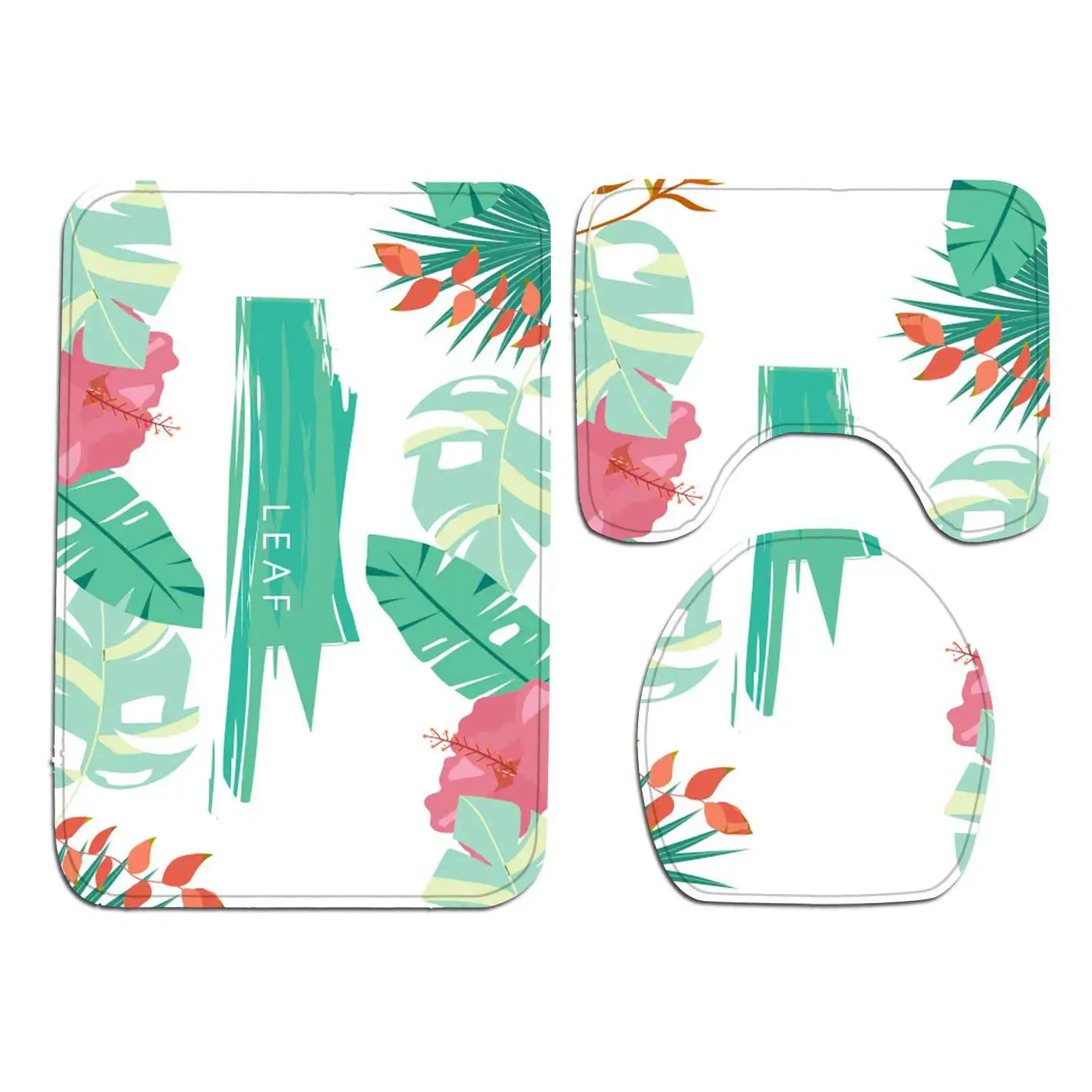 

Hawaii Party Bathroom Door Dust Removal Foot Toilet Mat Set Summer Tropical Party Decor Flamingo Theme Party Home Decor Jungle