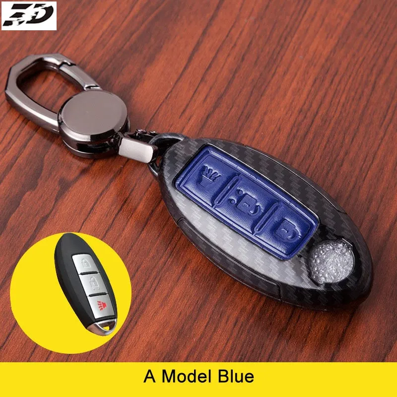 Чехол для автомобильного ключа из углеродного волокна и кожи Nissan Teana X Trail Qashqai Livina