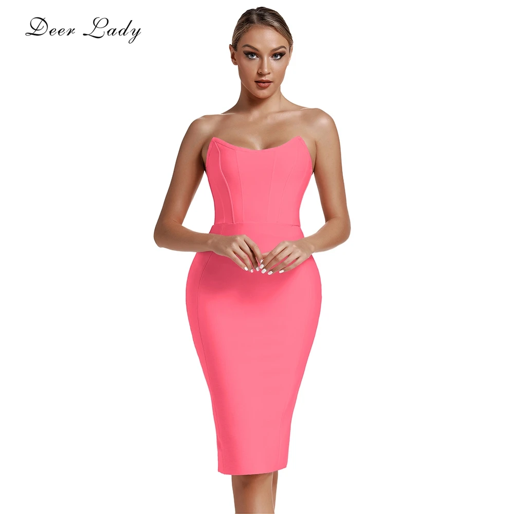 Олень леди 2019 Бандажное платье Новая мода лето розовый без бретелек для