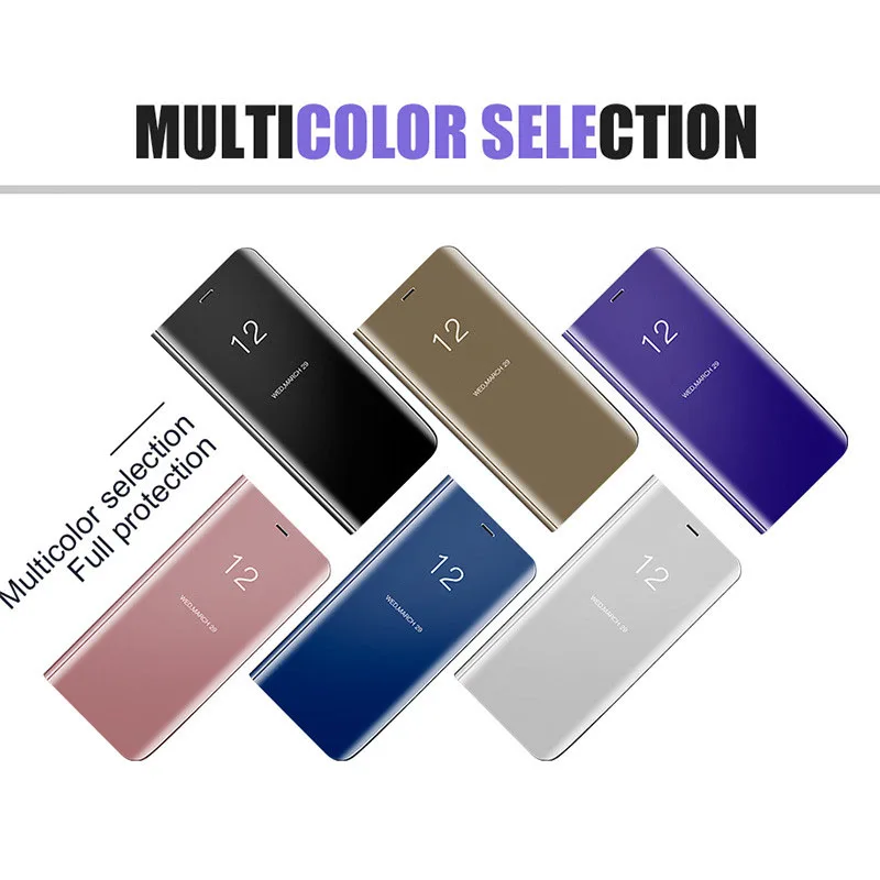 Для samsung Galaxy A7 2018 чехол с откидной крышкой зеркальный роскошный прозрачный