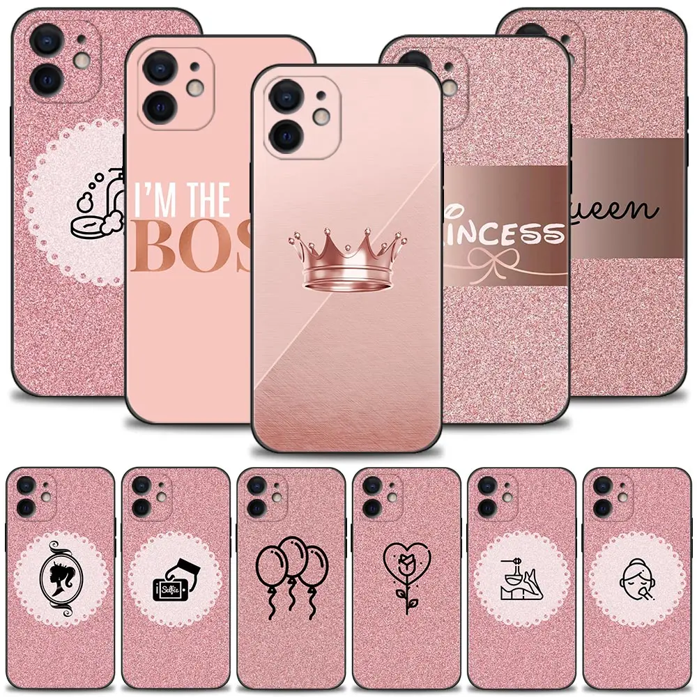 

Case For Apple iPhone 13 12 11 Pro Max 13 12 Mini XS Max XR X 7 8 Plus 6 6S Cover Shell Funda balloon Pink Rose Princess Queen