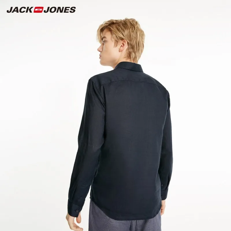 Мужская льняная рубашка jack jones Базовая с длинными рукавами 100% 219105522 | одежда