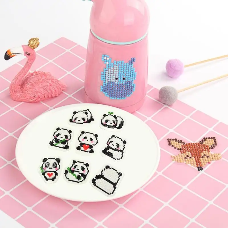 DIY мини узор Милая панда дети круглые бриллиантовые наклейки Полный дрель