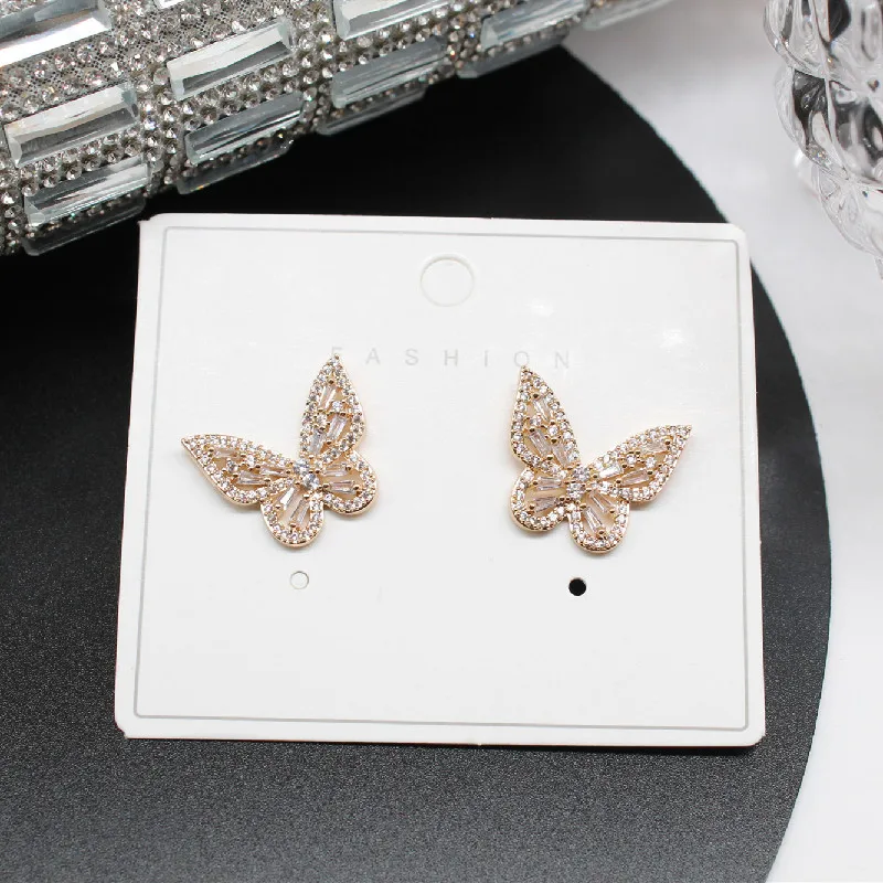 Блестящие боковые новые аксессуары циркониевые серьги гвоздики в форме бабочки