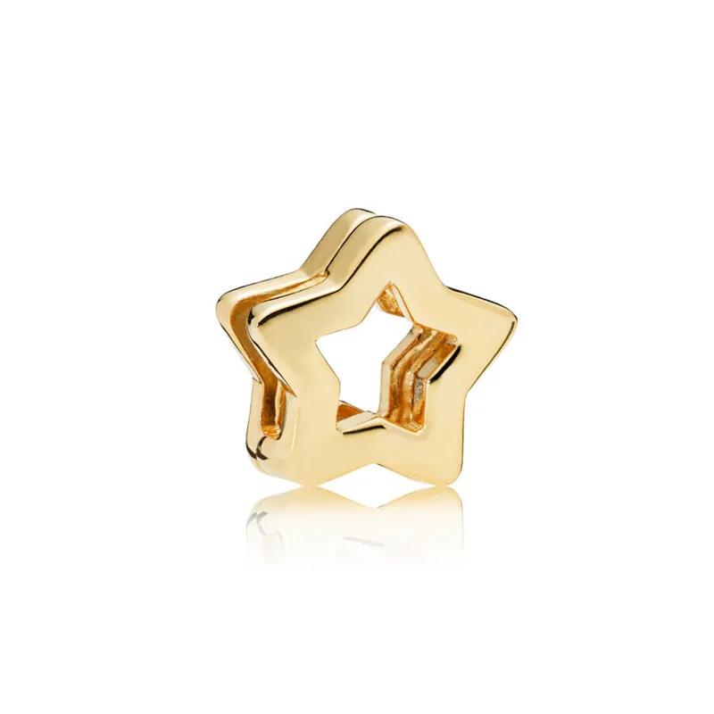 golden shine Полые звезды клип рефлексионы Шарм бусины для изготовления ювелирных изделий женщин серебряные бусины 925 пробы для рефлексионов браслеты сделай сам - Цвет: golden shine