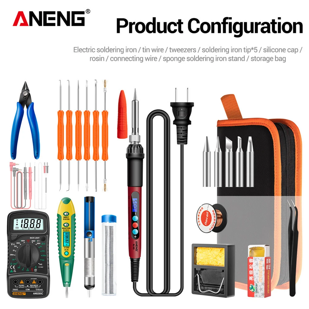 

Adjustable Electric Soldering Iron Set Portable LCD Display Welder Head Ceramic Heating Pencil Multifunction Multimeter Tool Kit