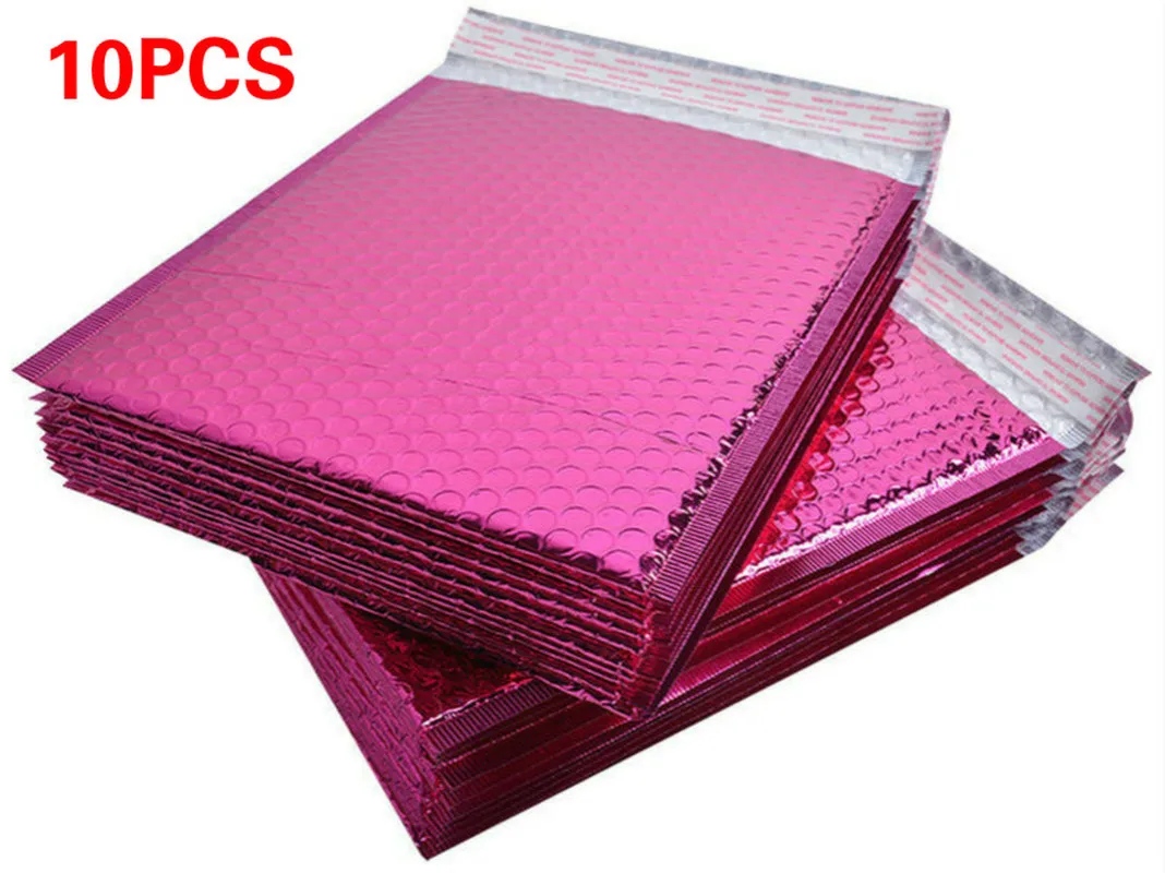 

10 шт., 15x13 + 4 см, розовый, красный полиэтиленовый пузырчатый почтовый пакет, конверты с мягким вкладышем, самоуплотняющийся, Рождественский упаковка, подарочные пакеты