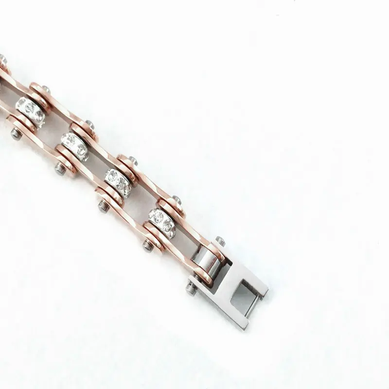 Rose Gold Crystal Bicycle Bracelets 316L Stainless Steel Link Motorcycle Biker Bike Chain Bracelet Jewelry for Girl Women Men | Украшения и