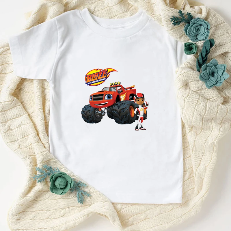 

2021 hot sale kids tshirt funny flame and monster machine print t shirt girls/boys vogue baby shirt happy birthday girl boy tops
