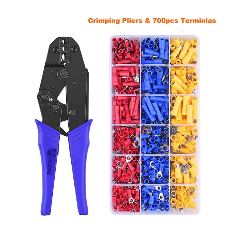 

Ring Terminals Male Female Butt Wire Connectors Kit Pre Insulated Crimping Pliers Tool HS-30J Cable 0.5-6.0mm2 22-10 AWG