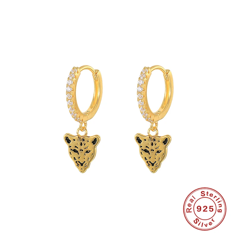 

BOAKO 925 Sterling Silver Leopard Head Charm Hoop Earring For Women Luxury Pave Zircon Circle Earring Hoops Piercing Pendientes