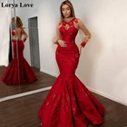 Красные вечерние платья русалки с длинными рукавами, 2020, сексуальные женские вечерние платья, Элегантное Атласное длинное платье макси для выпускного вечера