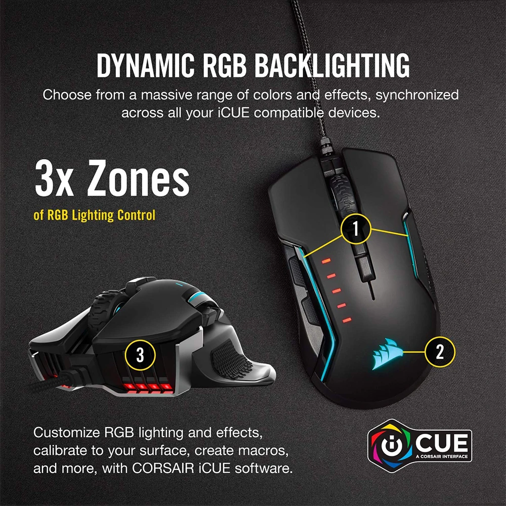 Игровая мышь CORSAIR GLAIVE RGB PRO комфортная игровая FPS/MOBA со сменными ручками