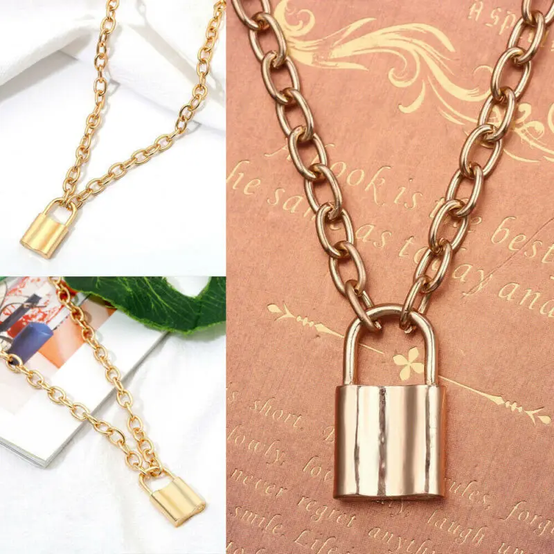 

2019 winter Women Alloy Lock Shape Necklace Pendant Padlock Long Chain Fashion Jewelry Gift Fashion Jewelry Long Chain Necklace