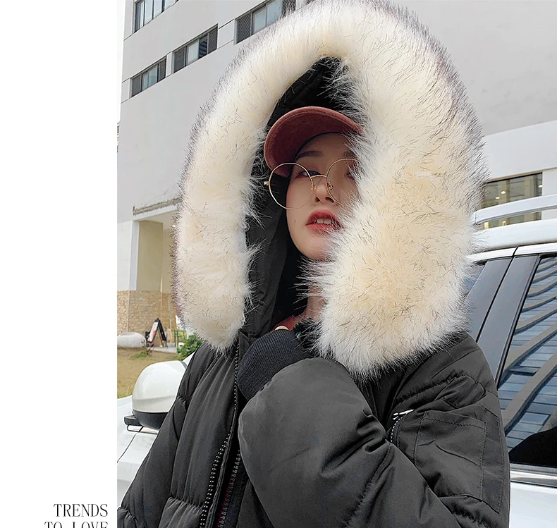 Solid Fur Hooded Long Down Coat Women Harajuku Winter Loose Windproof Thicken Down Jackets Female Korean Plus Size Parka Coats