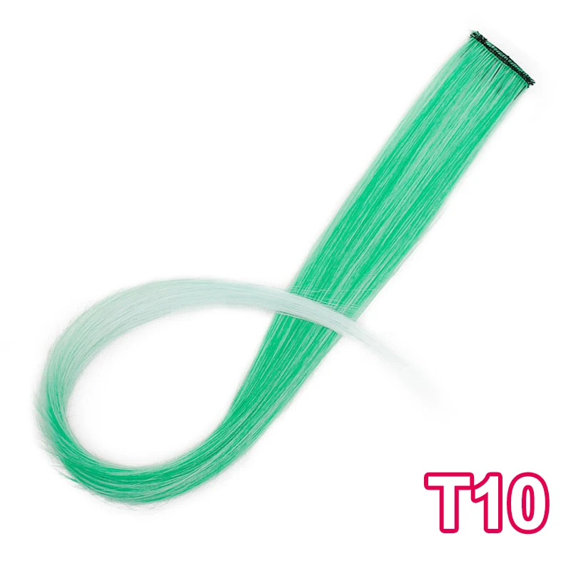 T10 AISI BEAUTY, длинные прямые радужные волосы для наращивания, на заколках, одна штука, ярко-розовые, серые синтетические волосы, пряди на заколках - Цвет: T10