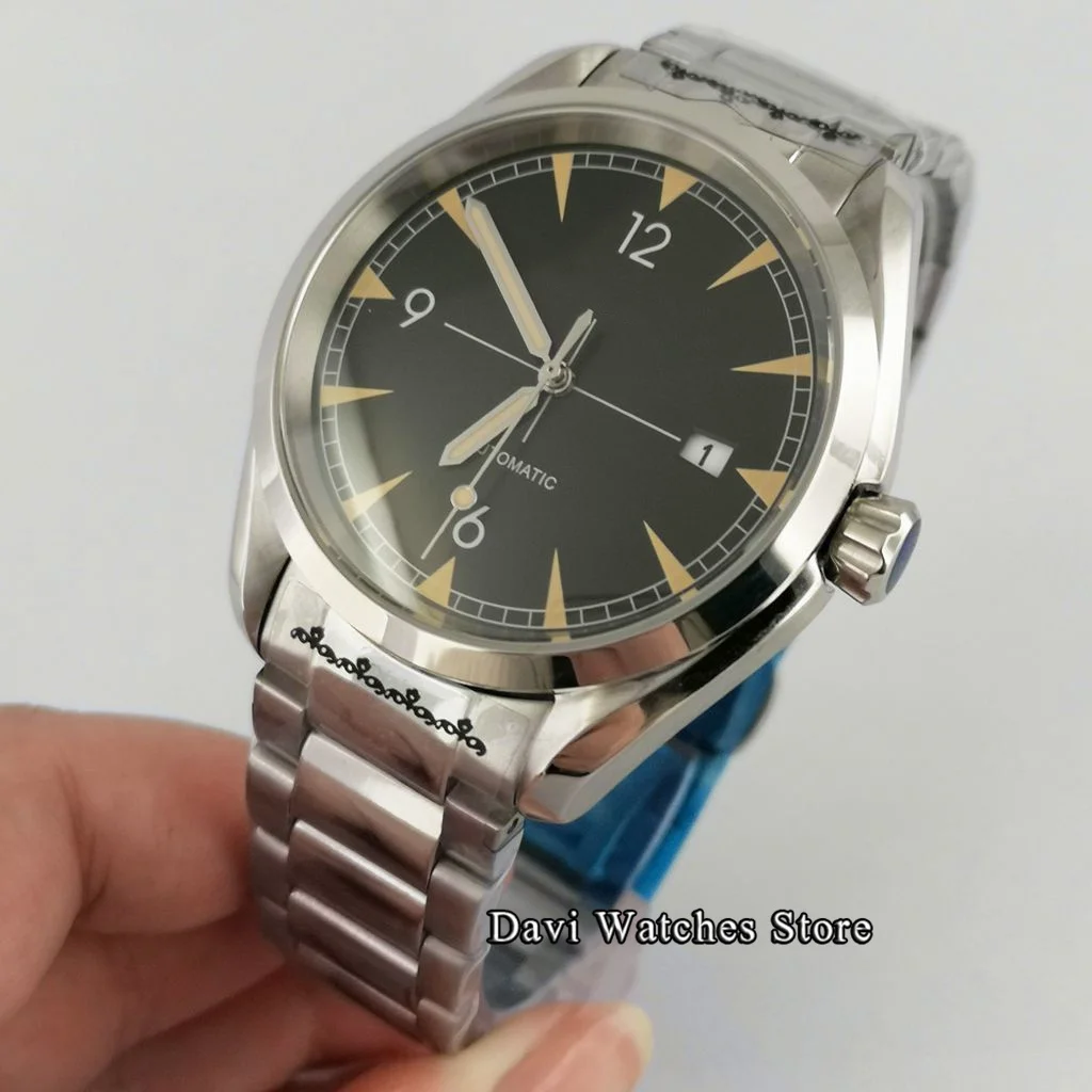 

40 мм Bliger стерильные класса «Люкс», мужские часы с черным циферблатом сапфир Стекло Дата световой NH35 движение мужские наручные часы