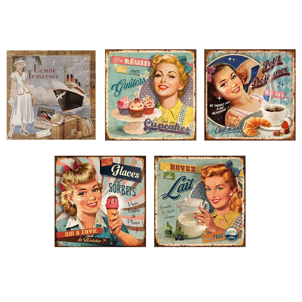 DIY 5D мозаика ретро картинки девочка полная дрель круглая Алмазная Смола набор для