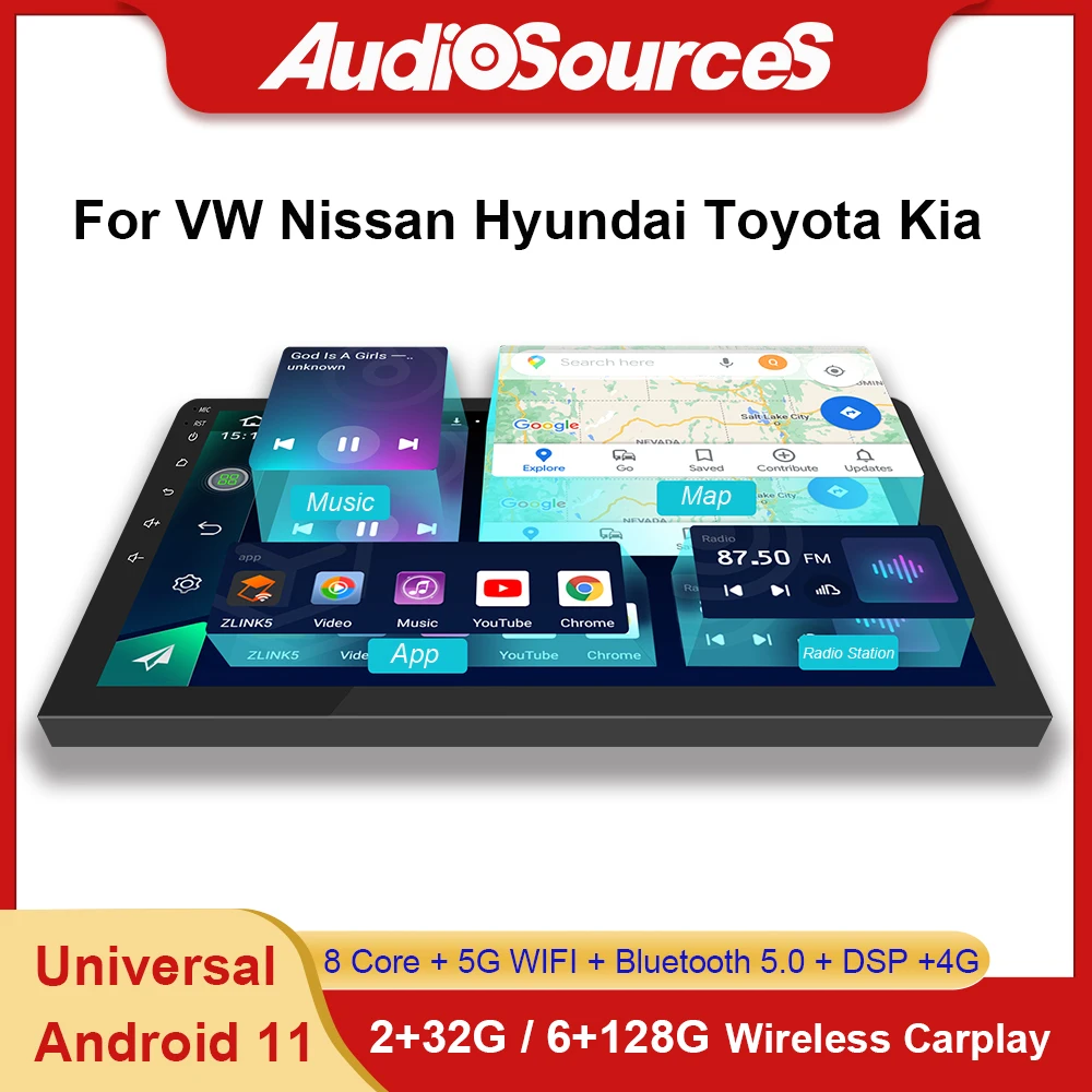 Универсальный Автомобильный мультимедийный видеоплеер для VW polo KIA Ford focus Android 11 6 +