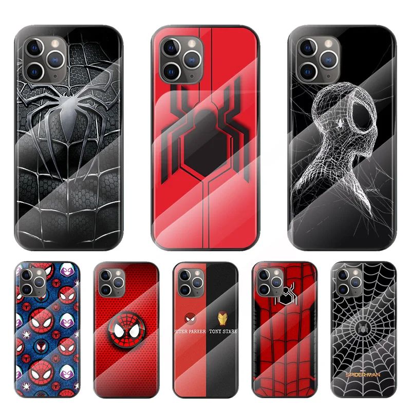

Marvel Spiderman Logo For Apple iPhone 12 11 8 7 6 6S XS XR SE X 2020 Pro Max Mini Plus Tempered Glass Cover Phone Case