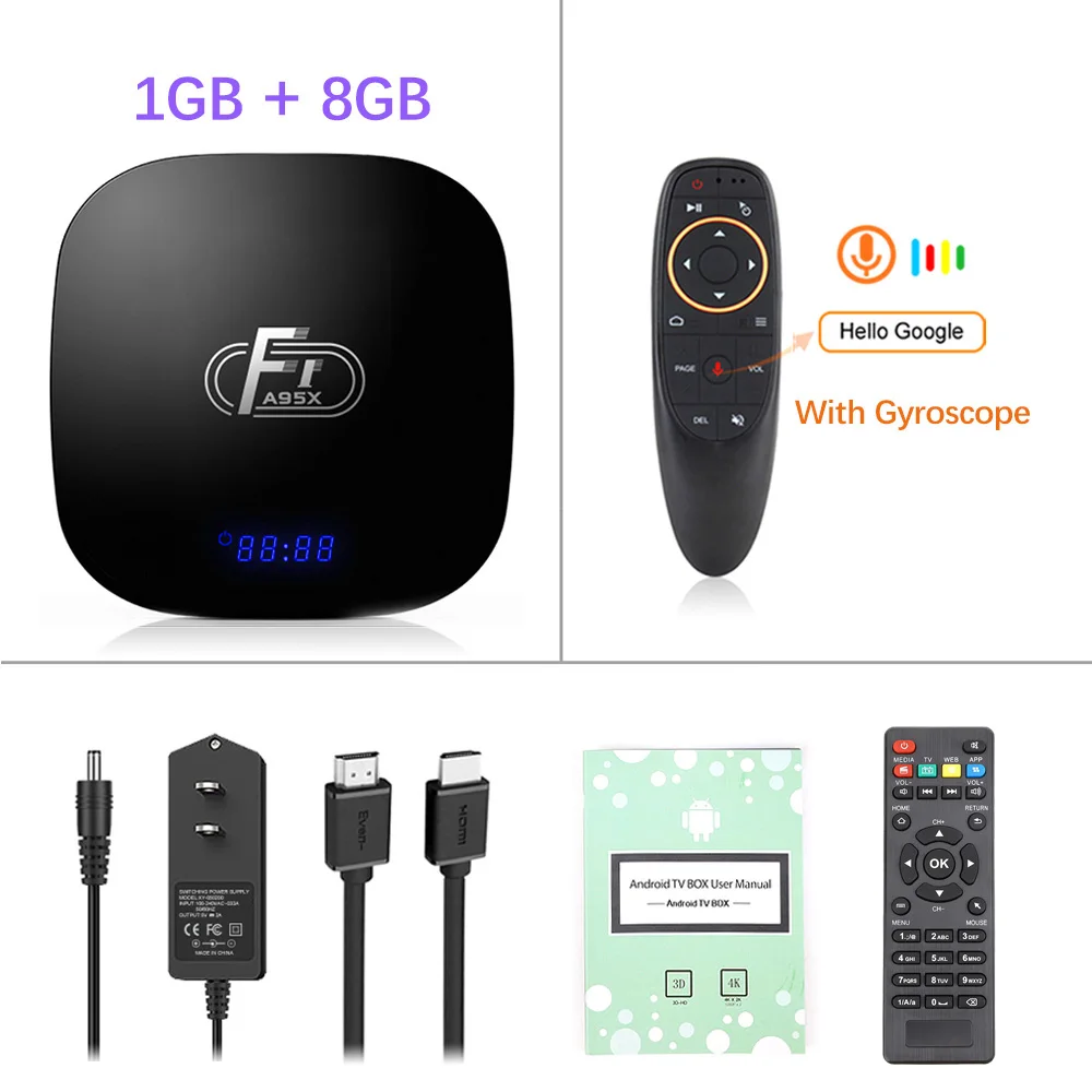 1G 8G G10 Voice Rem Android 8,1 ТВ приставка A95X F1 Amlogic S905W четырехъядерный 2 ГБ 16 ГБ 1 ГБ 8 ГБ Поддержка H.265 4K 2,4G WiFi медиаплеер телеприставка Youtube - Цвет: 1G 8G G10 Voice Rem