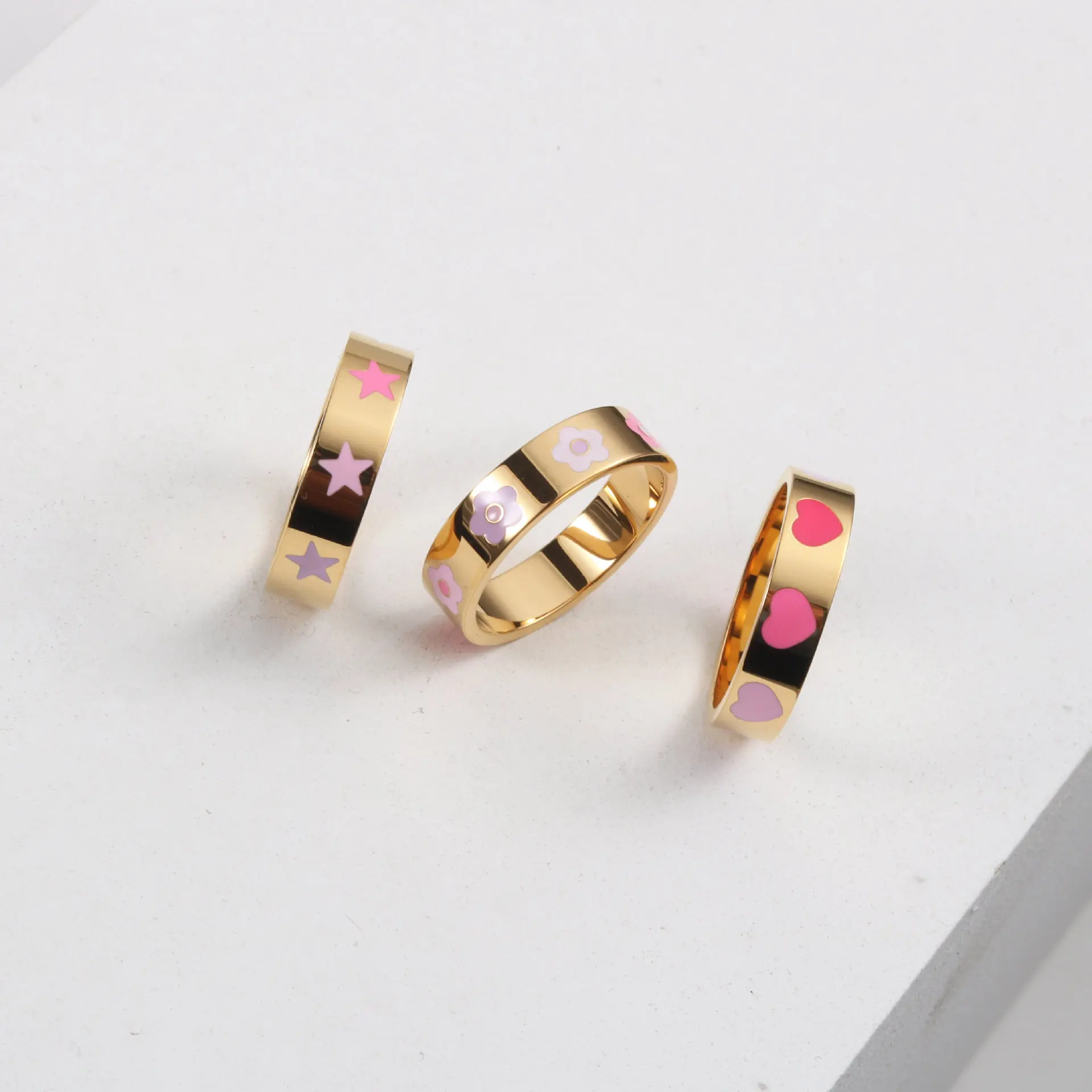 

High End PVD Gold Finish Vintage Enamel Stainless Steel Rings Drop Shipping