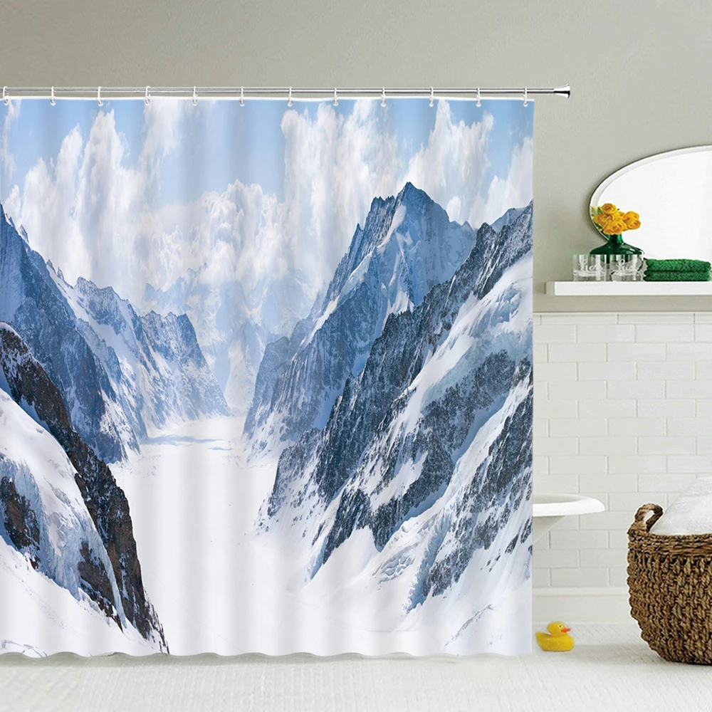 

Snow Mountain Scenery Shower Curtain Bath Waterproof Polyester 3D Alps Bathroom Curtains Decor With Hooks Shower Curtains