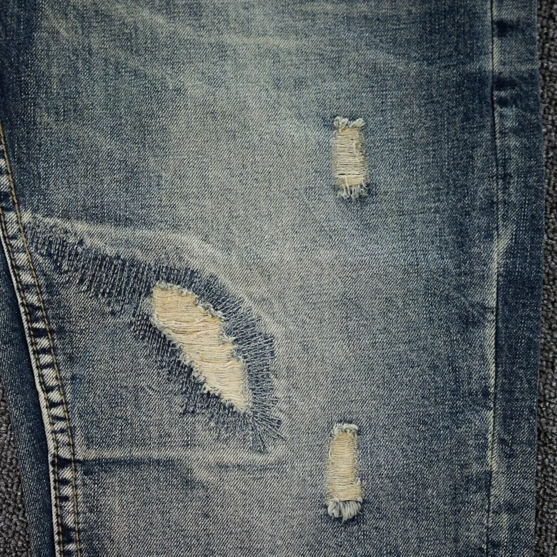 

Italian Vintage Fashion Men Jeans Retro Blue Destroyed Ripped Denim Shorts Summer Streetwear Patch Designer Hip Hop Short Jeans