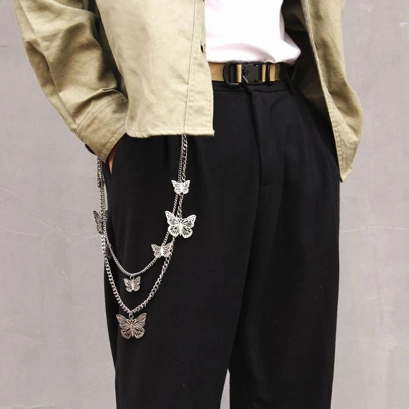 

New Fashion Women Two Layer Butterfly Chains For Pant Rock Hiphop Punk Waist Chain Belts Trousers Keychain Key Chain Jewelry