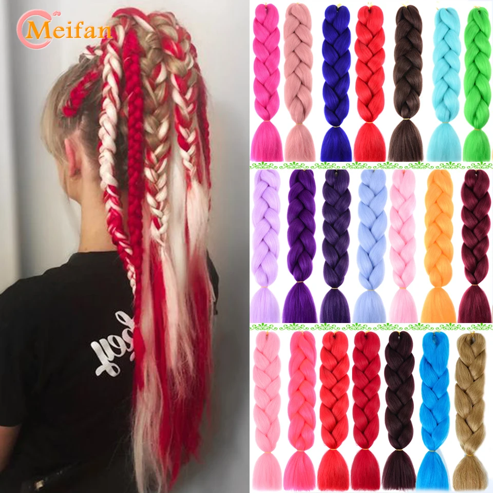 MEIFAN розовый синий фиолетовый синтетический цвет волос джамбо коса канекалон