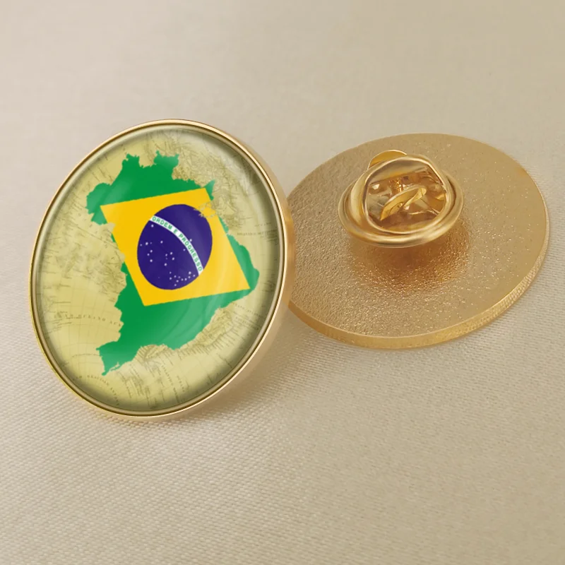 Герб Бразилии в карта Национальный флаг Эмблема с национальным цветочным брошь